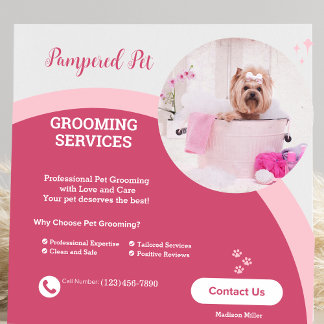 Cuadrada Mascota Groomer Tarjeta de visita moderna rosa