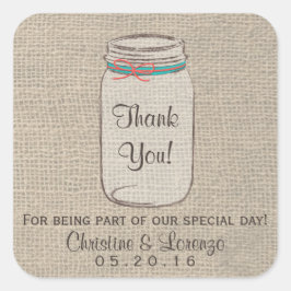 Cuadrada Mason Jar Burlap Boda ruso Pegatina