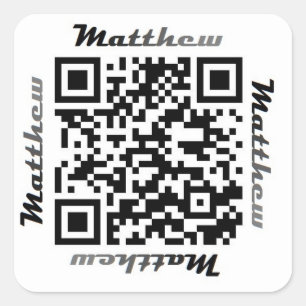 Cuadrada Matt (Matthew) QR Code Pegatina de NOMBRE Personal