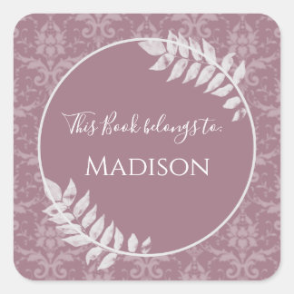 Cuadrada Mauve Elegant Damask Book Pegatina