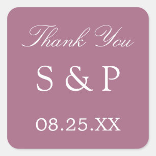 Cuadrada Mauve Wedding Favor Gracias Pegatina