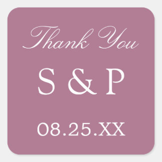 Cuadrada Mauve Wedding Favor Gracias Pegatina