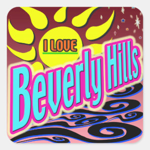 Cuadrada "Me encanta Beverly Hills" Pegatina de Noche Sunsh