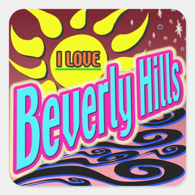 Cuadrada "Me encanta Beverly Hills" Pegatina de Noche Sunsh (Anverso)