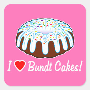 Cuadrada Me encanta el Pegatina de pasteles de Bundt