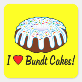 Cuadrada Me encanta el Pegatina de pasteles de Bundt