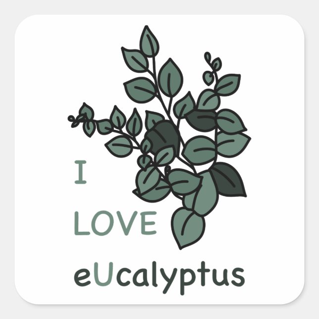 Cuadrada ME ENCANTA el Pegatina de Ucalyptus (Anverso)