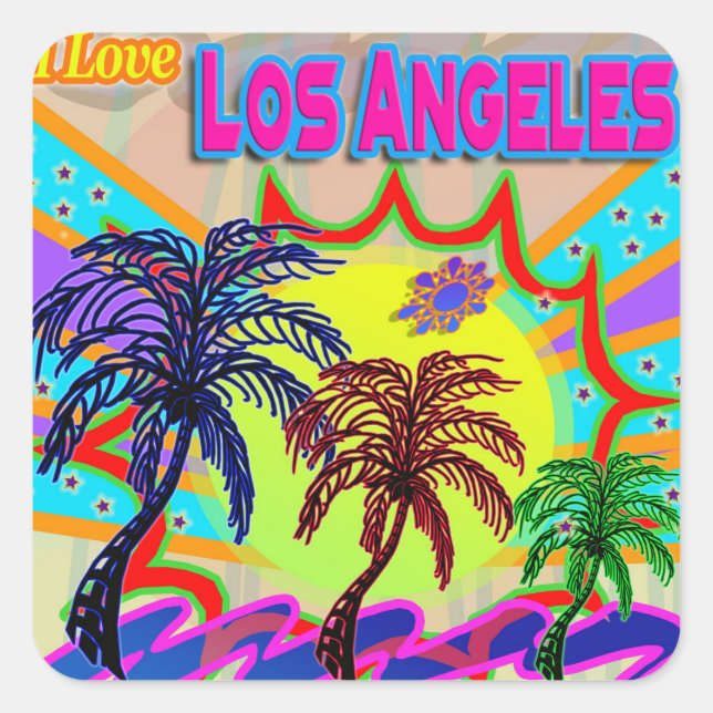 Cuadrada ME ENCANTA EL Pegatina Eterno de Los Ángeles (Anverso)