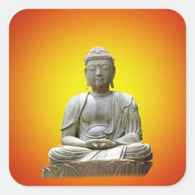 Cuadrada Meditar al pegatina Buda (Anverso)