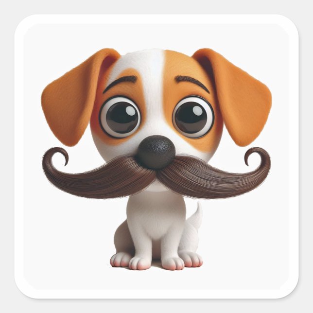 Cuadrada Menjou Mustache Puppy - Pegatina (Anverso)