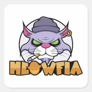 Cuadrada Meowfia Funny Gangster Pegatina de gato birmano