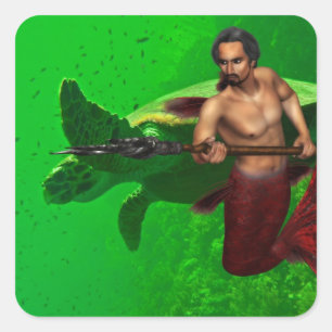 Cuadrada Merman con el pegatina de la tortuga de mar