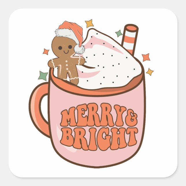 Cuadrada Merry Bright - Pegatina de la Copa de Navidades fe (Anverso)