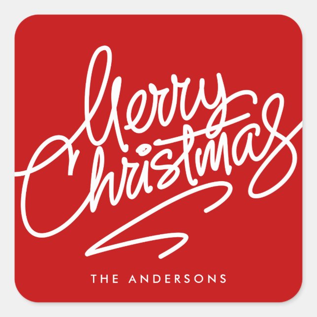CUADRADA MERRY CHRISTMAS DE MANO | PEGATINA DE VACACIONES (Anverso)