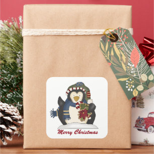 Cuadrada Merry Christmas penguin add message pegatina