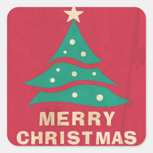 Cuadrada Merry Christmas Retro Tree Pegatina