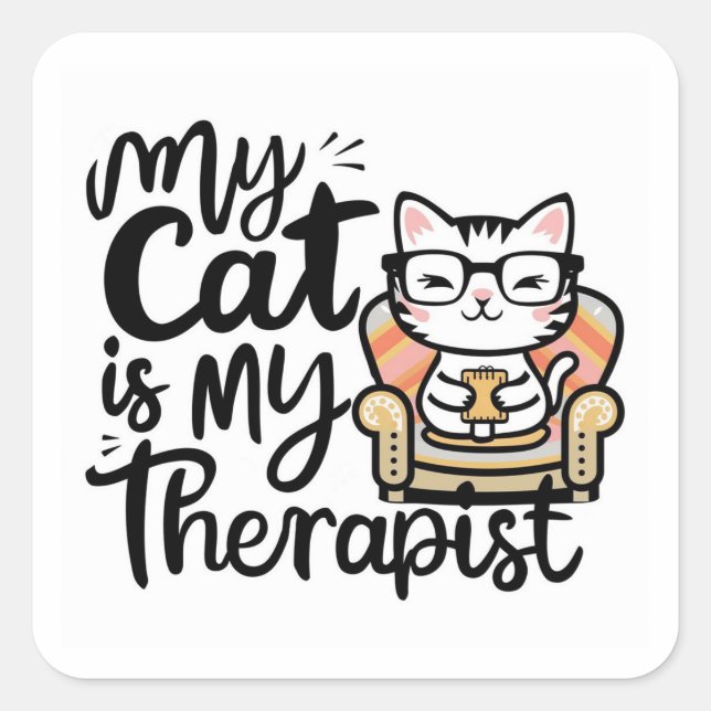 Cuadrada Mi gato es mi Pegatina terapeuta-cutáneo (Anverso)