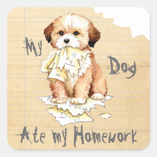Cuadrada Mi Pegatina Lhasa Apso Ate my Homework Square (Anverso)