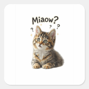 Cuadrada ¿Miau? Pegatina divertida de gato para amantes d