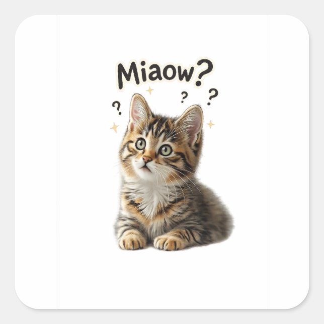 Cuadrada ¿Miau? | Pegatina divertida de gato para amantes d (Anverso)