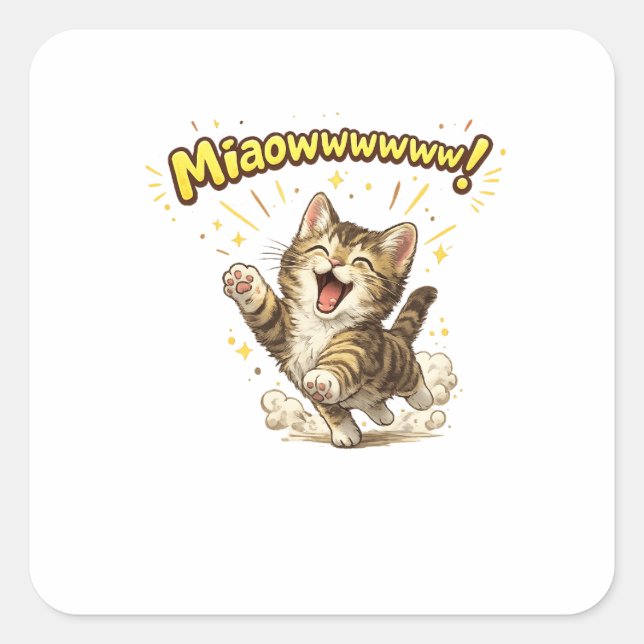 Cuadrada ¡Miauuuuu! | Pegatina divertida de gato para amant (Anverso)