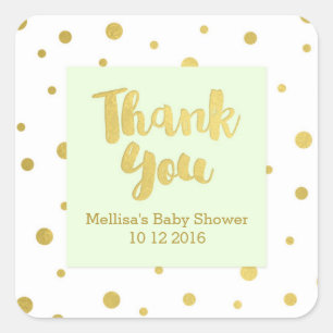 Cuadrada Mint Gold Baby Shower Gracias Por Favor Pegatina