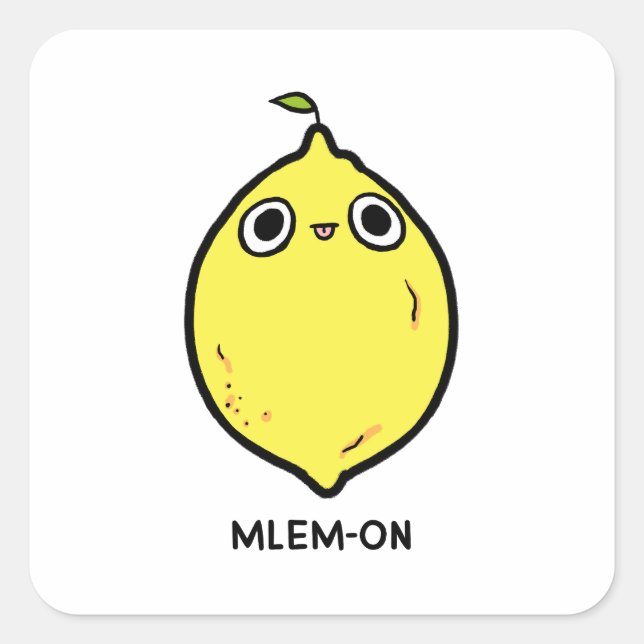 Cuadrada Mlem-on Funny Lemon Fruit Pun Pegatina (Anverso)