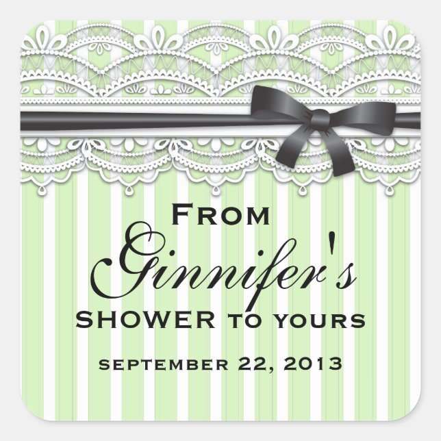Cuadrada Moda Bridal Shower Lovely Lace Pegatina Personaliz (Anverso)