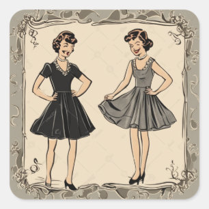 Cuadrada Moda retro Pegatina de arte LBD