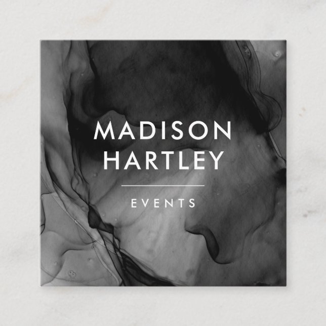 Cuadrada Moderna tarjeta de visita Black Watercolor Square (Anverso)