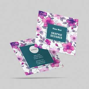 Cuadrada Moderna tarjeta de visita floral Fuchsia Green