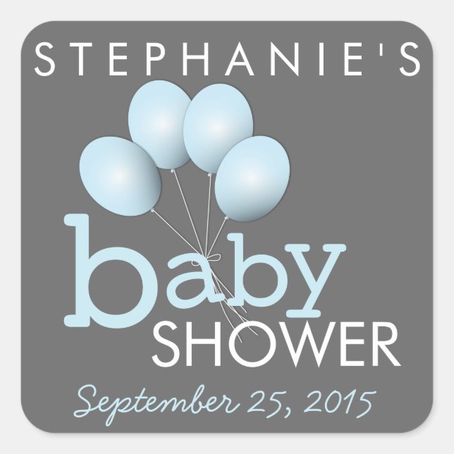 Cuadrada Moderno Pegatina Baby Shower de Blue Balloon Boy (Anverso)