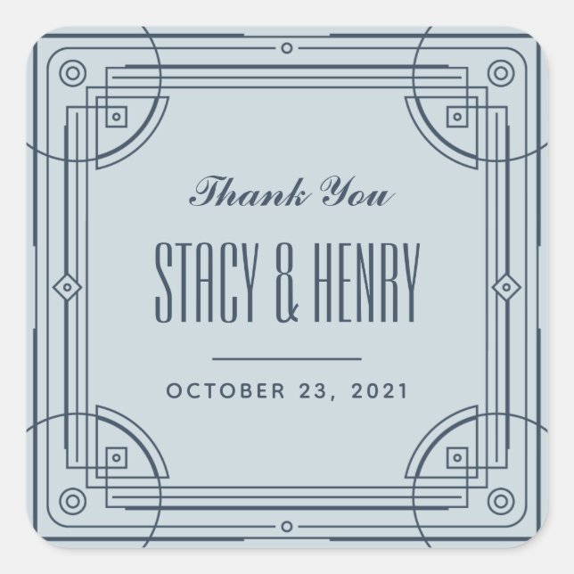 Cuadrada Moderno Pegatina de cierre de Boda de marco deco - (Anverso)