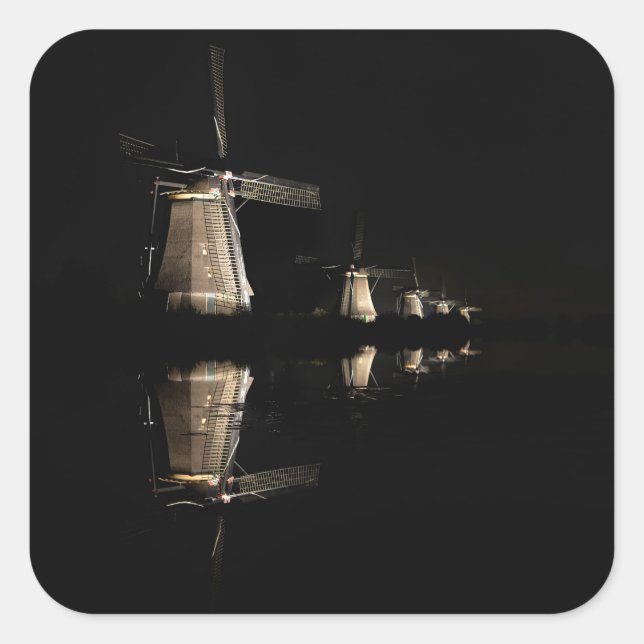 Cuadrada Molinos de viento iluminados en pegatina nocturno (Anverso)