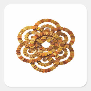 Cuadrada Monedas de oro radiantes en pegatina de regalo pla