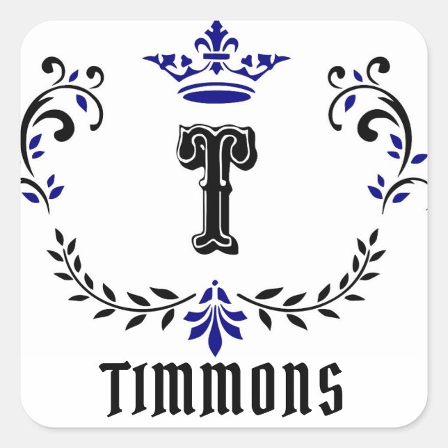 Cuadrada Monograma de corona 'T' Pegatina personalizado (Anverso)