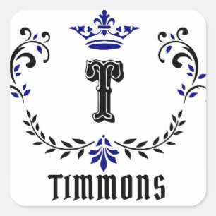 Cuadrada Monograma de corona 'T' Pegatina personalizado