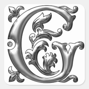 Cuadrada Monograma G plateado/ Letra G l inicial Pegatina
