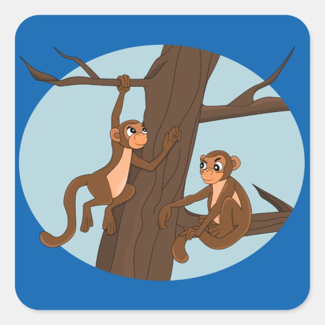 Cuadrada Monos trepando el árbol personalizado pegatina cua (Anverso)