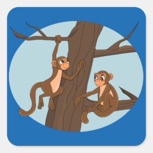 Cuadrada Monos trepando el árbol personalizado pegatina cua