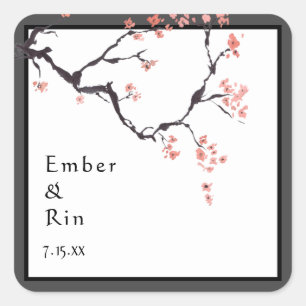 Cuadrada Montaña Sakura   Pegatina del Boda fronterizo casu