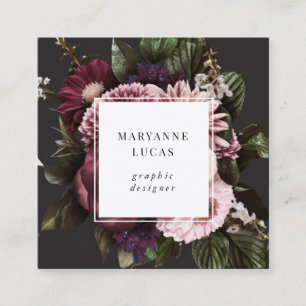 Cuadrada Moody Dark Floral Elegante tarjeta de visita