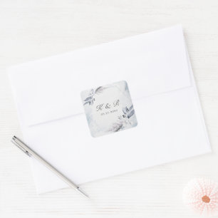 Cuadrada Moody Winter Blue Floral Boda Pegatina cuadrado