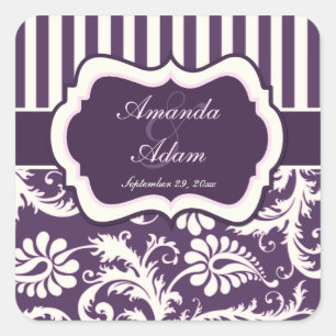 Cuadrada Morado, marfil, Pegatina de matrimonio de damasco