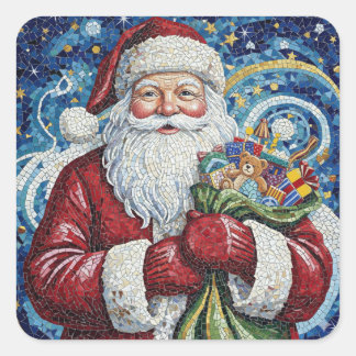 Cuadrada Mosaico de Santa Claus Pegatina Artística