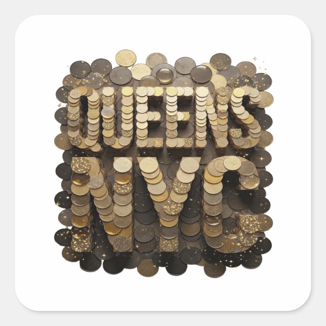 Cuadrada Motivo de pegatina Cool Gold QUEENS NYC (Anverso)