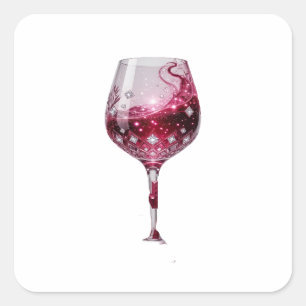 Cuadrada Motivo de pegatina de copa de vino tinto de plata