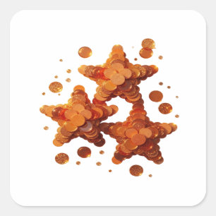 Cuadrada Motivo de pegatina ESTRELLAS DORADAS naranja elega