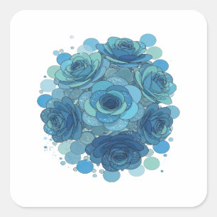 Cuadrada Motivo de pegatina FRESIAS AZULES ROSAS Y BURBUJAS