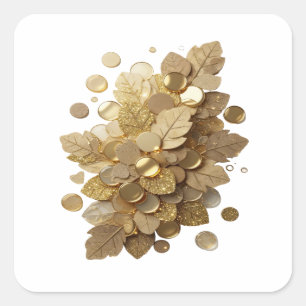 Cuadrada Motivo de pegatina HOJAS Y MONEDAS DE ORO dorado p